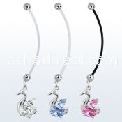 pndz89 pregnancy belly ring w dangling elegant swan w cz