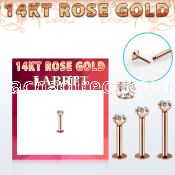 rlbz solid 14k rose gold labret w a clear 3mm cz stone