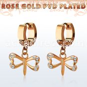 rose gold steel earring w dangling small dragonfly