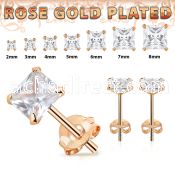 rpqz one pair rose gold plated silver ear studs square cz