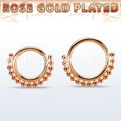 rsspv18 rose gold plated silver seamless septum ring,18g w beads