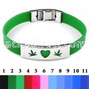 sbl26 color leather bracelet w steel with heart marijuana