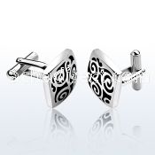 scl19 pair of high polished steel cufflinks w spiral on black