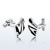 scl24 pair of high polished steel cufflinks w black wave