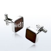 scl3 pair of polished steel cufflinks w dark brown wood inlay