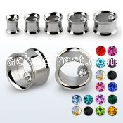 shpc 316l steel double flare flesh tunnel w a single crystal