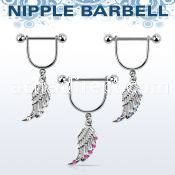 snpod17 316l steel nipple stirrup w bird wing design w crystals