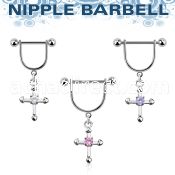 snpoz10 316l steel nipple stirrup w dangling cross w cz