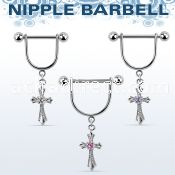 snpoz2 316l steel nipple stirrup w vintage cross w round cz