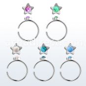 snr4op 316l steel nose ring w star top synthetic opal