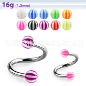 spebe 316l steel eyebrow spiral with acrylic uv beach balls