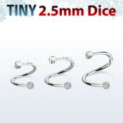spedi25 316l steel eyebrow spiral w two tiny 2 5mm dices