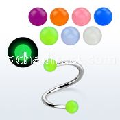speglb 316l steel eyebrow spiral with 3mm acrylic glow balls