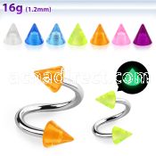 speglcn 316l steel eyebrow spiral with 3mm acrylic glow cones