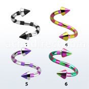 spemtn striped pvd 316l steel eyebrow spiral with 3mm cones
