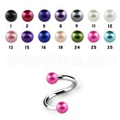 spepr 316l steel eyebrow spiral with 3mm faux pearl balls