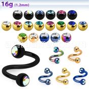 spet2c4 anodized steel eyebrow spiral w two 4mm jewel balls
