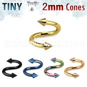 spetcn2 anodized 316l steel eyebrow spiral with two 2mm cones