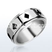 sr116 stainless steel spinner ring w playing card suits
