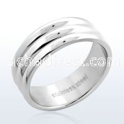 sr123 high polished stainless steel triple wide ribbed ring