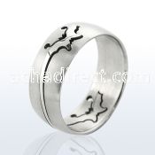 sr143 matte stainless steel gridded ring w cut out butterfly