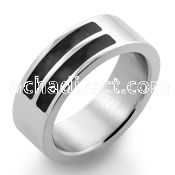 sr200 high polished steel ring w 2 stripe black carbon inlay