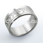 sr204 matte stainless steel carving ring with flames design