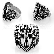 sr341 316l steel ring with naked beheaded virgin with wings