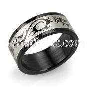 srb10 black stainless steel ring with matte tribal dragon