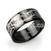 srb25 black stainless steel ring with dragon design
