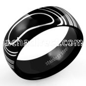 srb57 black stainless steel ring with lines and shape pattern