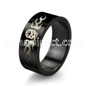 srb5 black stainless steel ring with skull and flames design