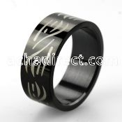 srb8 black stainless steel ring w laser etched tribal design