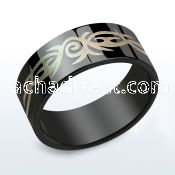 srb9 black anodized stainless steel ring with tribal design