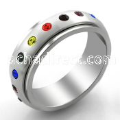 srcrb stainless steel spinner ring w rainbow colored crystals