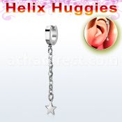 stainless steel helix huggie earring w a star on chain