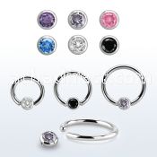 steel ball closure ring, 14g w 3mm bezel cz closure