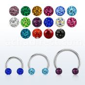 steel circular barbell 18g w  3mm multi crystal balls