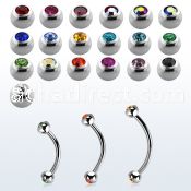 steel eyebrow banana 0.8mm w tiny 2.5 bezel jewel balls