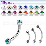 steel eyebrow banana 1mm w 2.5mm bezel set jewel balls