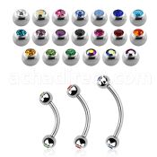 steel eyebrow banana 1mm w 3mm bezel set jewel balls