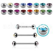 steel eyebrow barbell, 18g w 3mm half jewel balls