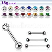 steel eyebrow barbell 1mm w 2.5mm bezel set jewel balls