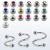 steel eyebrow spiral 0.8mm w 2.5mm bezel set jewel balls
