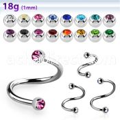 steel eyebrow spiral 1mm w 2.5mm bezel set jewel balls