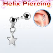 steel helix barbell w dangling plain 316l steel star
