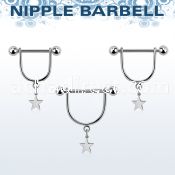steel nipple stirrup w a barbell & a dangling steel star