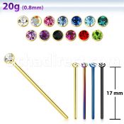 stns anodized 316l steel bend it nose stud with crystal tops