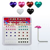 sxphr box of silver nose studs with 2 5mm color heart top