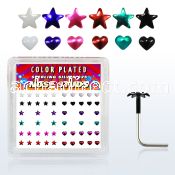 sxphs box w silver nose studs, w color plated heart star top